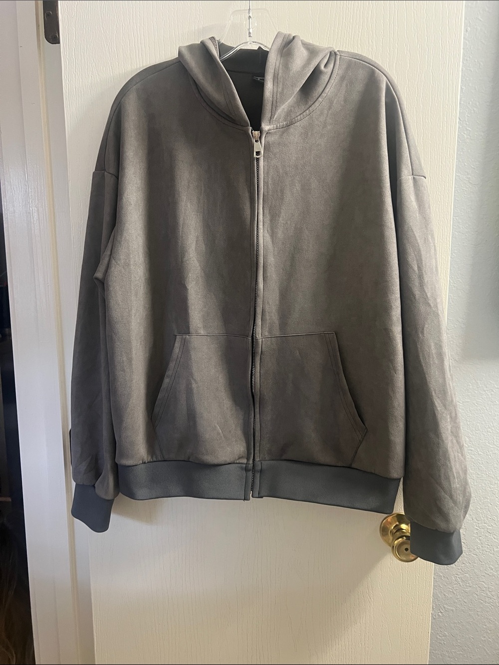 NFINITY Gray Suede-Look Hooded Zip Windbreaker